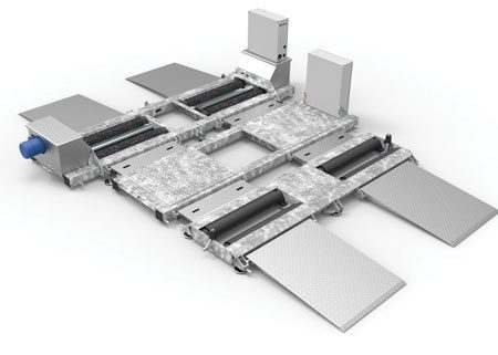 BM20200 mobile test line with roller brake tester, wheel play detector and tacho tester - 3D illustration